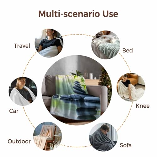 Zen Meditation Stone Lake Flannel Fleece Throw Blanket, Nature Landscape Still Life Blanket Lightweight Soft Warm Blankets for Couch Bed Sofa Living Room All Season Use, 30x40in - size: 30x40in