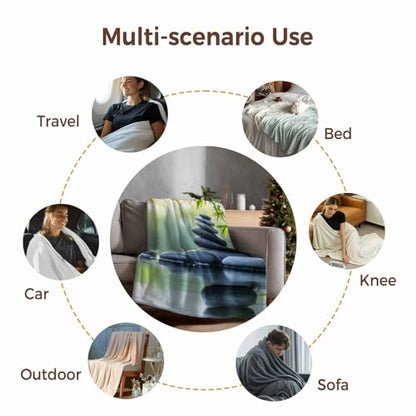 Zen Meditation Stone Lake Flannel Fleece Throw Blanket, Nature Landscape Still Life Blanket Lightweight Soft Warm Blankets for Couch Bed Sofa Living Room All Season Use, 30x40in - size: 30x40in