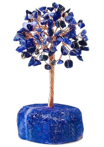 Blue Sodalite Healing Crystal Tree Decor Natural Stone Gemstone Room Office Desk Decor Gem Base Copper Wire Money Tree of Life Reiki Book Shelf Decorations Spiritual Yoga Gift for Women - color: Blue Sodalite, size: 5.2 in