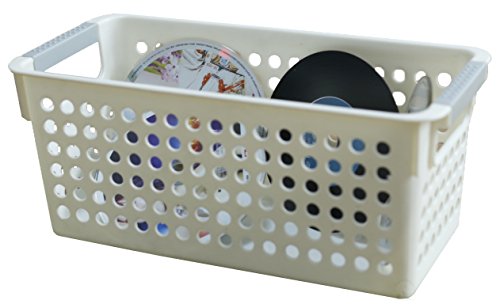 Basicwise Rectangular Plastic Storage Basket with Easy-Grip Handles Ventilated Organizer Bin for Bathroom Pantry Closet Laundry Kitchen Shelves Countertops and Home Organization Essentials, White - size: 1