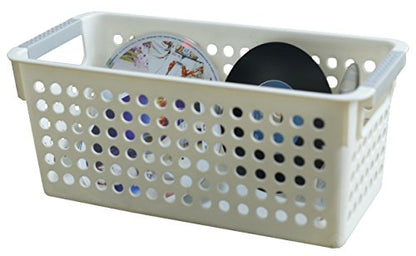 Basicwise Rectangular Plastic Storage Basket with Easy-Grip Handles Ventilated Organizer Bin for Bathroom Pantry Closet Laundry Kitchen Shelves Countertops and Home Organization Essentials, White - size: 1