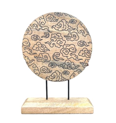 DharmaObjects Rustic Natural Wooden Tabletop Decoration Lotus Flower - Asian Theme Handcrafted Elegance for Your Home Decor (Black)