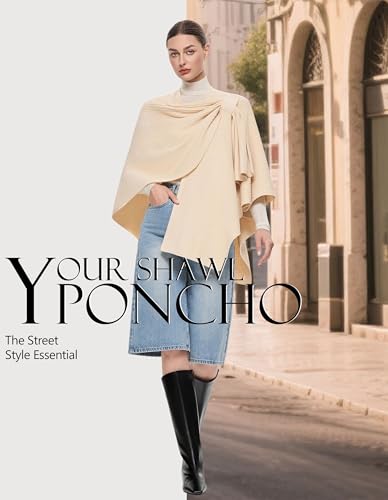 PULI Womens Elegant Cross Front Shawl Wraps Knitted Ponchos Cape Light Weight Poncho Sweater Soft Warm Travel Wraps - color: Rib-beige