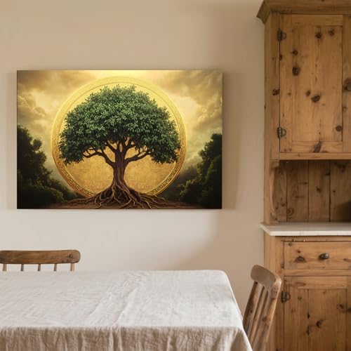 Golden Tree of Life Canvas Wall Art - Zen Decor, Tree of Life Painting, Spiritual Motivational Poster, Modern Zen Wall Decor for Home Office Bedroom Living Room Prayer Room (36L"x24W" | 92x62cm) - size: 36L"x24W"