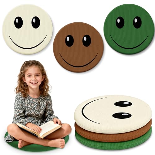 3Pcs Round Floor Cushions Classroom, 16 Inch Smiley Face Floor Pillows, Cute Plush Seating Cushion, Emoticon Chair Pads for Couch Bed Sofa Home Bedroom Dorm Decorations
