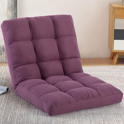 Floor Chair with Back Support Folding Chair with 6 Adjustable Position, Padded Sleeper Bed, Floor Gaming Chair, Meditation Chair for Adults - color: Purple