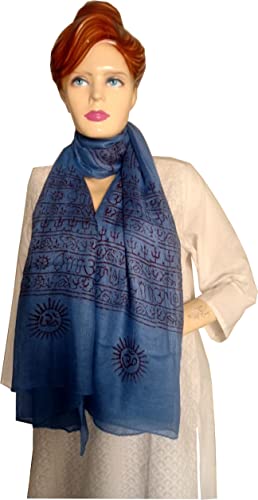 KVR Hindu Pooja Religious Cotton Indian prayer scarf with OM Krishna Ganesha Shiva Nataraja yoga spiritual auspicious prints - color: Blue-shiva-1