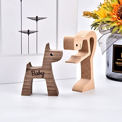 Custom Wooden Sculpture Name Engraved Human and Dog Statues - color: Custom Human and Dog