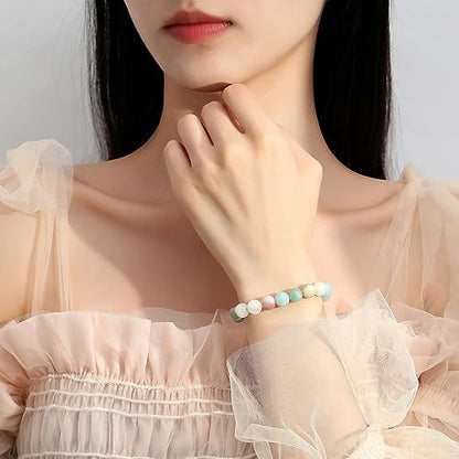 MAIBAOTA Healing Crystal Bracelet for Women Men, 8/4 mm Natural Stone Beaded Bracelets, Jewelry Birthday Gifts, Round Gemstones Stretch Bracelets - color: Multi-Amazonite, size: 8 mm