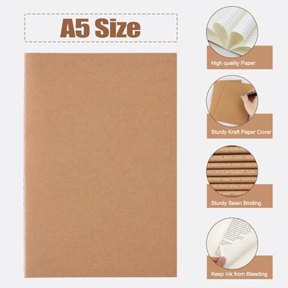 EOOUT 48 Pack A5 Lined Kraft Notebooks, Travel Journals Bulk 8.3x5.5in College Ruled Subject Notebooks 30 Sheets 60 Pages for Writing School Office Supplies - style: Lined-48pack