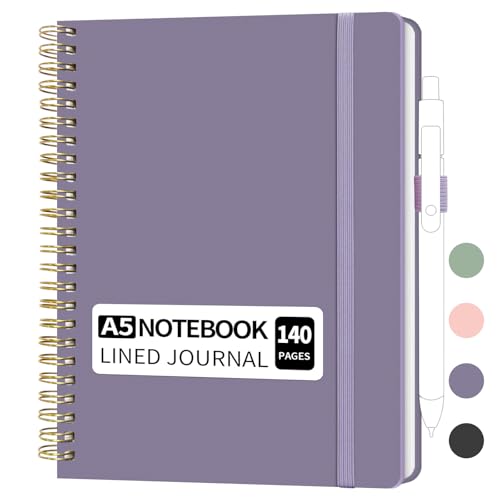 YOXMJDB A5 Lined Spiral Notebook with Pen Holder, 140 Pages Hardcover Journal for Women, To Do List Planner for Work, Bible Study & Meetings (A5, Purple, No Pen) - color: A5, Purple (No Pen)