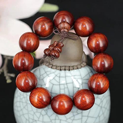 Men Women Buddhist 12 Prayer Mala Beads Sandalwood Bracelet Natural Wood Bead Yoga Meditation String Relieve Anxiety Bracelets - color: Red Sandalwood