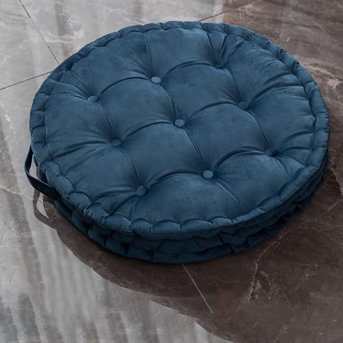 Round Floor Pillow, 23.6x23.6 Inch, Large Seat Cushion for Adults, Soft Thick Meditation Cushion Floor Seating with Handle for Yoga, Reading,Indoor, Outdoor, Dark Blue, 1PCS