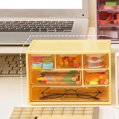 3-Tier Desktop Drawer Organizer, 6-Grid Storage Box for Jewelry, Makeup, Small Items, Clear Plastic Drawers for Desk Organization