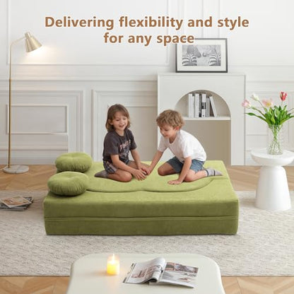 2-in-1 Folding Sofa Bed with Pillow, No Assembly Futon Twin Size Sofa Bed, Breathable Linen-Cotton Convertible Couch Bed for Living Room and Guest Room, 75.5 Inch,Green - color: Green-75.55", size: 2 seat