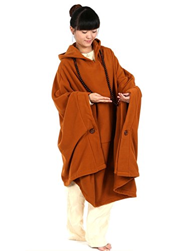 ZanYing Meditation Buddhist Hooded Cloak Outfit Oversize Coat - color: Orange, size: X-Large