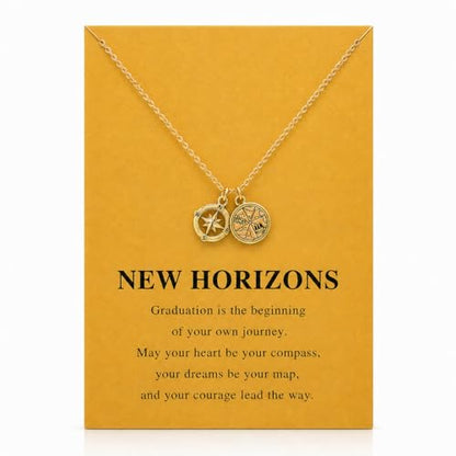 Zealmer Dainty 18K Gold Plated Compass World Map Pendant Necklace Graduation Gift for Friends - style: Compass