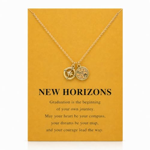 Zealmer Dainty 18K Gold Plated Compass World Map Pendant Necklace Graduation Gift for Friends - style: Compass
