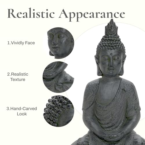 LuxenHome Large Buddha Statue Outdoor and Indoor, 22" Fiber Stone Meditating Buddhas Garden Statues Outdoor, Zen Buddha Garden Sculptures & Statues, Outdoor Statues for Patio, Backyard Deck