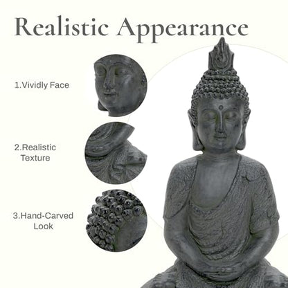 LuxenHome Large Buddha Statue Outdoor and Indoor, 22" Fiber Stone Meditating Buddhas Garden Statues Outdoor, Zen Buddha Garden Sculptures & Statues, Outdoor Statues for Patio, Backyard Deck