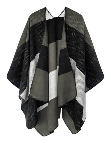 Urban CoCo Women's Color Block Shawl Wrap Open Front Poncho Cape - color: Series 13-black