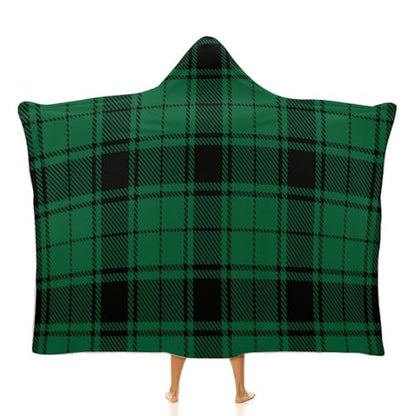 Scottish Tartan Plaid Green Large Size Comfortable Hooded Blanket, Warm Blanket 60"x80" - color: Scottish Tartan Plaid Green, size: 60"x80"
