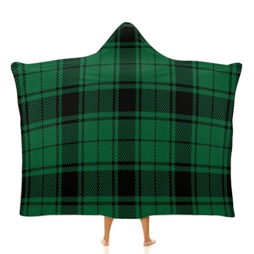 Scottish Tartan Plaid Green Large Size Comfortable Hooded Blanket, Warm Blanket 60"x80" - color: Scottish Tartan Plaid Green, size: 60"x80"