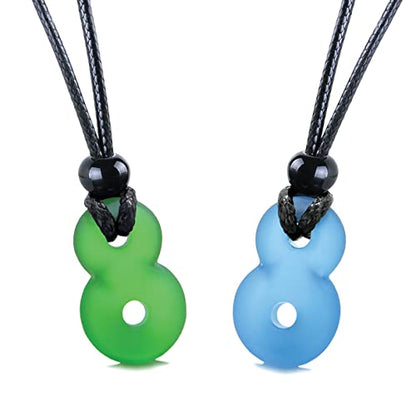 Infinity Necklace - Sea Glass Jewelry - Positive Vibes Collection - Cute Meditation Crystals - Spiritual Gifts for Yoga Lovers - High Vibration Tibetan Symbols - Cool and Trendy Good Luck Amulets - color: Couples Set - Cloud Blue and Bottle Green