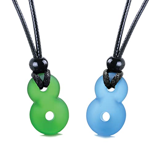 Infinity Necklace - Sea Glass Jewelry - Positive Vibes Collection - Cute Meditation Crystals - Spiritual Gifts for Yoga Lovers - High Vibration Tibetan Symbols - Cool and Trendy Good Luck Amulets - color: Couples Set - Cloud Blue and Bottle Green