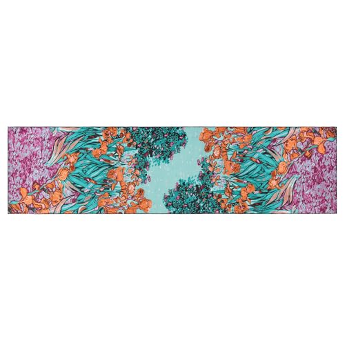 JWSilk Long Charmeuse Silk Scarf Classic Art Print - color: Orange Iris By Van Gogh