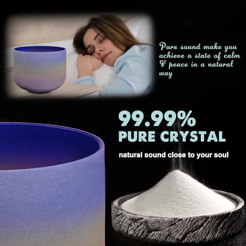 440HZ 6"-12" Set of 7 PCS Quartz Rainbow Crystal Singing Bowls Set Sound Healing with Carrying Case Mallet and Suede Striker - color: 6"-12" multicolor