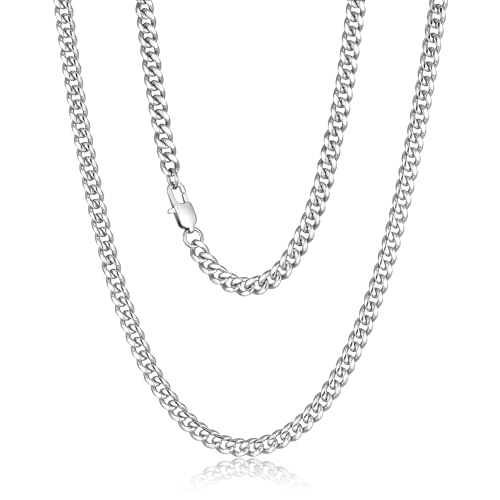 Chain for Men Stainless Steel Cuban Link Chain Necklace Silver Toned Mens Necklaces 18, 20, 22, 24, 26 Inch - size: 18 Inches, style: 5mm width-stainless steel