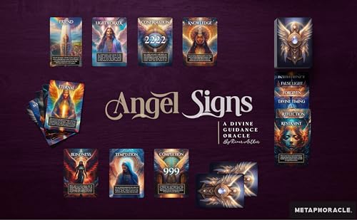 Angel Signs: A Divine Guidance Oracle with Angel Numbers by River Aether - Deck of 66 Inspirational Angelic Tarot Oracle Cards with Keywords and Meanings on Them