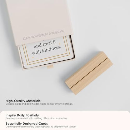 I Am Positive Affirmation Cards | 52 Decor Cards with Wooden Stand | Inspirational Cards with Soothing Colors to Display on Vision Boards | Giftable Affirmations