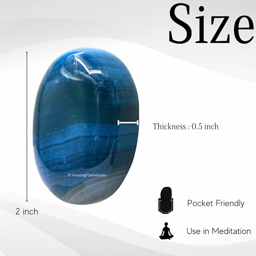 Amazing Gemstone Blue Onyx Crystals and Healing Stones - Large Palm Stone Crystals Piedra - Crystal for Good Luck, Balanced Positive Energy, Meditation - Unique Stocking Stuffers Gifts for Women, Men - color: Blue Onyx