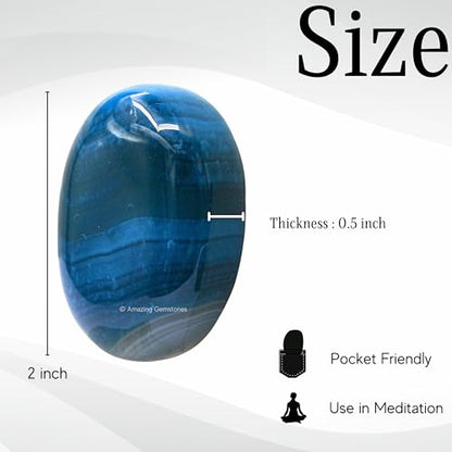 Amazing Gemstone Blue Onyx Crystals and Healing Stones - Large Palm Stone Crystals Piedra - Crystal for Good Luck, Balanced Positive Energy, Meditation - Unique Stocking Stuffers Gifts for Women, Men - color: Blue Onyx