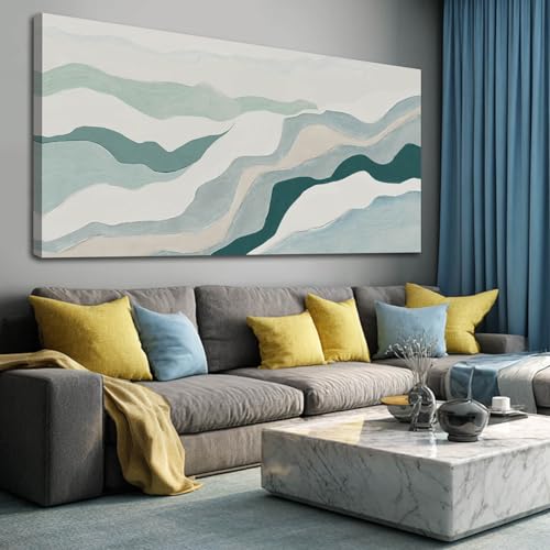Beige and Teal Abstract Wall Decor Framed Canvas Wall Art for Living Room Minimalist Home Decor Contemporary Posters Prints for Dining Room Home 29x58 Inch - color: Teal and Beige, size: 58"L x 29"W