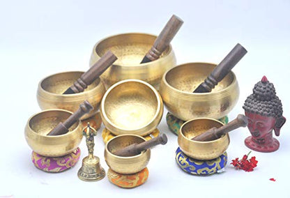 singing bowl set of 7-Tibetan singing bowl set-handmade singing bowl set form Nepal-singing bowl for yoga and meditation (Bronze Bitten)