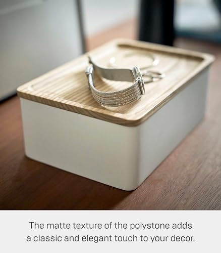 YAMAZAKI Home Rin Accessory Box With Wooden Lid For Jewelry, Watches, Or Sunglasses - Polystone - color: Ash