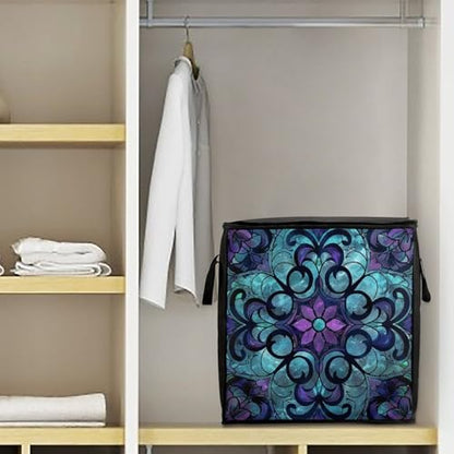 Clothes Storage Bag Personalized Durable Foldable Large Toy Storage Bags with Zipper Moving Bags Luggage Organizer Stained Glass Pattern Printed Bags