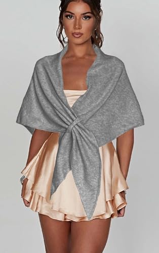 Shawl Wraps For Women,Womens Knitted Knotted Shawls Wool Cashmere Shoulder Top Sweater Shawl Scarf for Fall Winter - color: Gray
