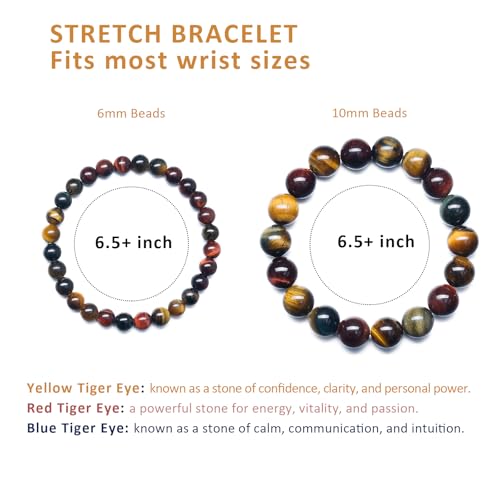 Tiger Eye Bracelets for Women Men, Triple Protection Chakra Beaded Bracelet, Relax Anxiety Healing Crystal Bracelet Jewelry for Balance, Natural Gemstones Bracelets Gifts for Women Birthday - style: 10MM