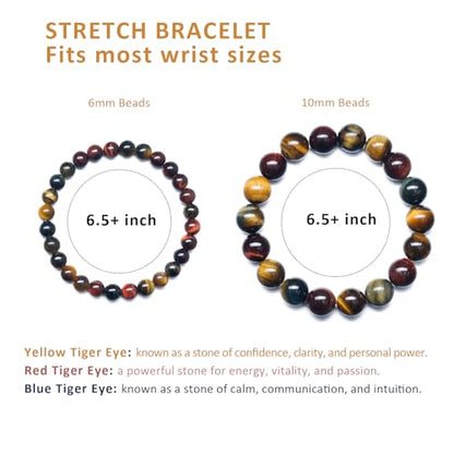 Tiger Eye Bracelets for Women Men, Triple Protection Chakra Beaded Bracelet, Relax Anxiety Healing Crystal Bracelet Jewelry for Balance, Natural Gemstones Bracelets Gifts for Women Birthday - style: 10MM