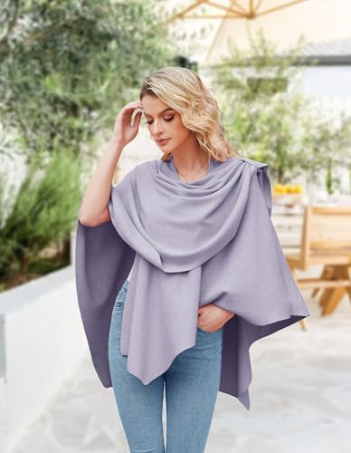 PULI Womens Large Cross Front Poncho Sweater Wrap Topper Knitted Elegant Shawls Cape for Fall Winter - color: 1-dark Lilac