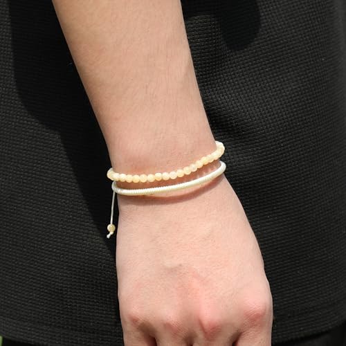 Natural Stone Healing Bracelet Tibetan Braided Style with Adjustable Rope String & Protective Energy Jewelry Gift for Womens & Men - color: Jasper - White