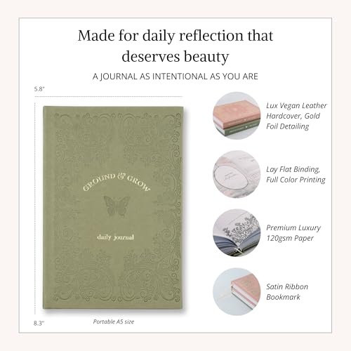 5 Minute Guided Journal | Daily Morning & Evening Prompts for Mindfulness, Gratitude & Self-Care | Weekly Coloring Pages | Stress Relief, Intention Setting & Emotional Wellness Journal - color: Green