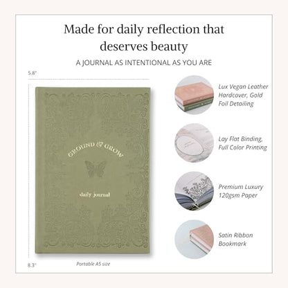 5 Minute Guided Journal | Daily Morning & Evening Prompts for Mindfulness, Gratitude & Self-Care | Weekly Coloring Pages | Stress Relief, Intention Setting & Emotional Wellness Journal - color: Green