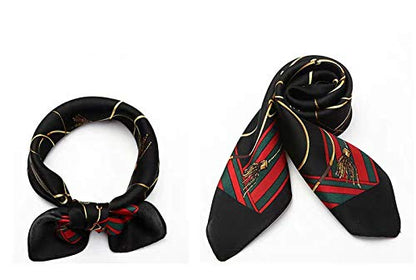 ANDANTINO 100% Mulberry Silk Scarf -21” Lightweight Square Neckerchief – Breathable Digital Printed Scarves with Gift Packed - color: Black & Red