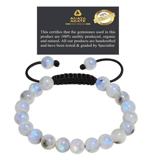 ANAYA AGATE Energy Protection Crystal Handmade Adjustable Bead Bracelet Perfect for Men, Women’s Christmas Gift - Gemstone Healing Stretch Bracelet Pulsera Para Hombre Mujer Stocking Stuffer - color: Rainbow Moonstone