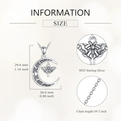Sun and Moon Necklace 925 Sterling Silver Sun Moon Pendant Gemstone Jewelry Gifts for Women - style: Moth